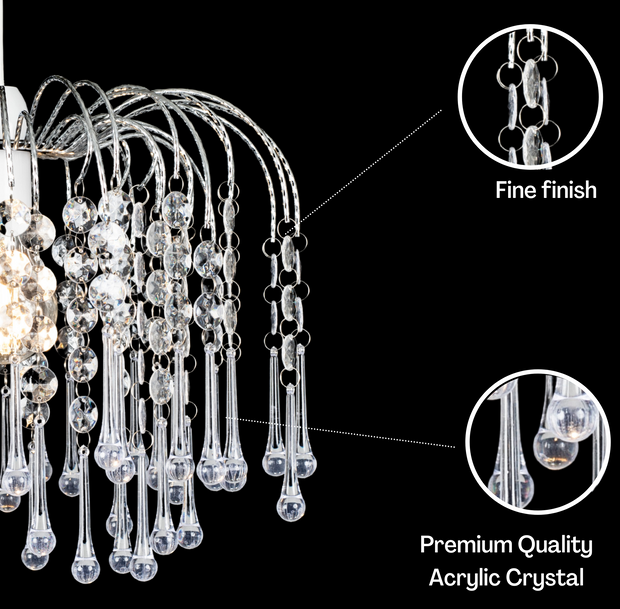 Klass Teardrop Acrylic Chrome Finish Pendant Light Shade or Lamp Shade for Living Room, Bedroom, Kitchen, Hallway