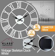 Large Skeleton Metal Wall Clock, Silent Non-Ticking, Roman Numerals Clock INDOOR/OUTDOOR, Black/White