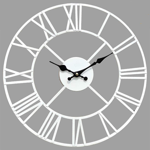 Large Skeleton Metal Wall Clock, Silent Non-Ticking, Roman Numerals Clock INDOOR/OUTDOOR, Black/White
