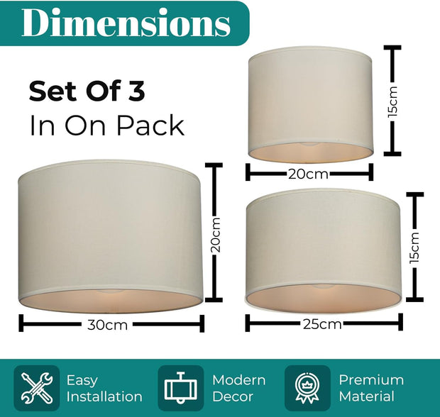 Set of 3 Fabric Lamp Shades or Light Shades 8" 10" & 12"