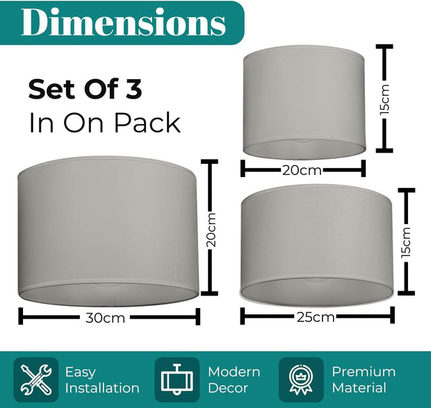 Set of 3 Fabric Lamp Shades or Light Shades 8" 10" & 12"