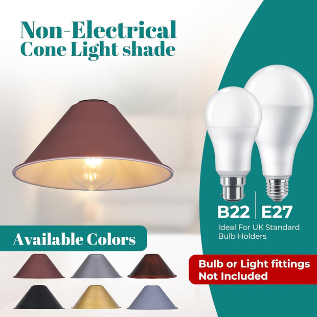 Retro Cone Metal Easy Fit Pendant Lampshades for Ceiling Lights