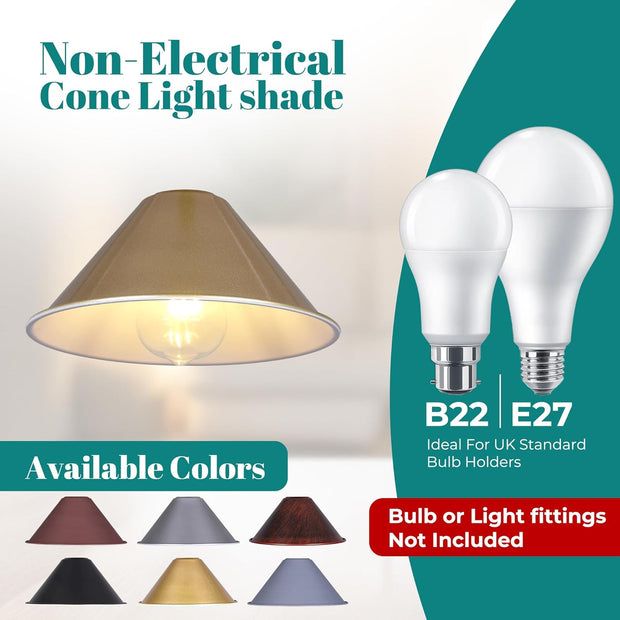 Retro Cone Metal Easy Fit Pendant Lampshades for Ceiling Lights