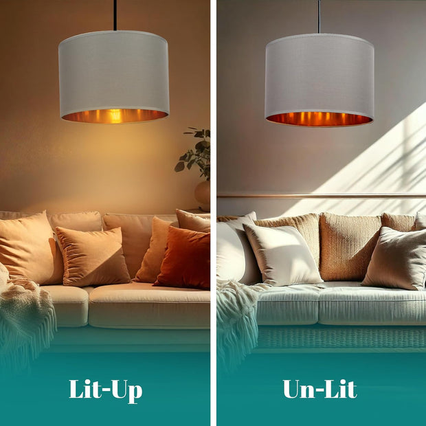 Modern Fabric Easy Fit Pendant Light Shades/Lampshades for Ceiling Lights, Golden inner