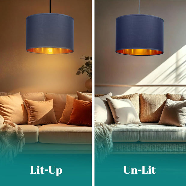Modern Fabric Easy Fit Pendant Light Shades/Lampshades for Ceiling Lights, Golden inner