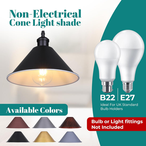 Retro Cone Metal Easy Fit Pendant Lampshades for Ceiling Lights
