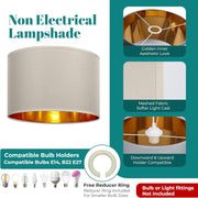 Modern Fabric Easy Fit Pendant Light Shades/Lampshades for Ceiling Lights, Golden inner