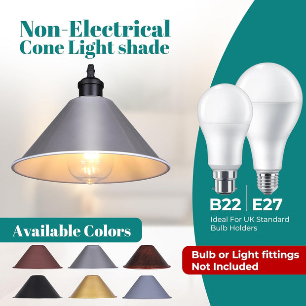 Retro Cone Metal Easy Fit Pendant Lampshades for Ceiling Lights