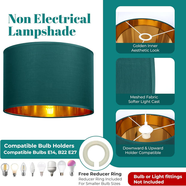 Modern Fabric Easy Fit Pendant Light Shades/Lampshades for Ceiling Lights, Golden inner
