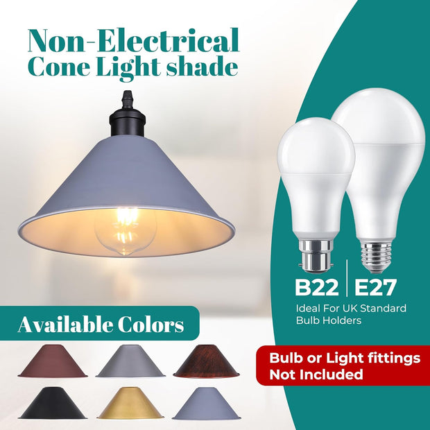 Retro Cone Metal Easy Fit Pendant Lampshades for Ceiling Lights