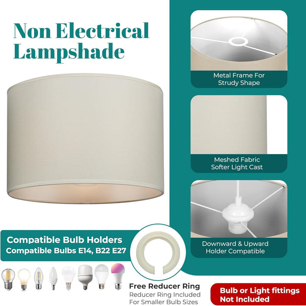 Modern Fabric Easy Fit Pendant Light Shades/Lampshades for Ceiling Lights, White inner