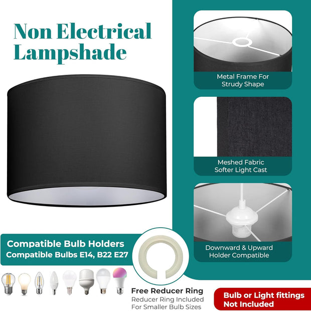 Modern Fabric Easy Fit Pendant Light Shades/Lampshades for Ceiling Lights, White inner