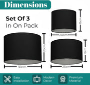 Set of 3 Fabric Lamp Shades or Light Shades 8" 10" & 12"