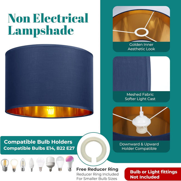 Modern Fabric Easy Fit Pendant Light Shades/Lampshades for Ceiling Lights, Golden inner