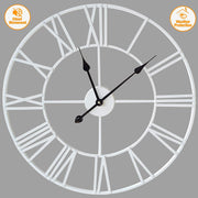 Large Skeleton Metal Wall Clock, Silent Non-Ticking, Roman Numerals Clock INDOOR/OUTDOOR, Black/White