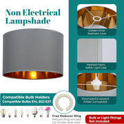 Modern Fabric Easy Fit Pendant Light Shades/Lampshades for Ceiling Lights, Golden inner
