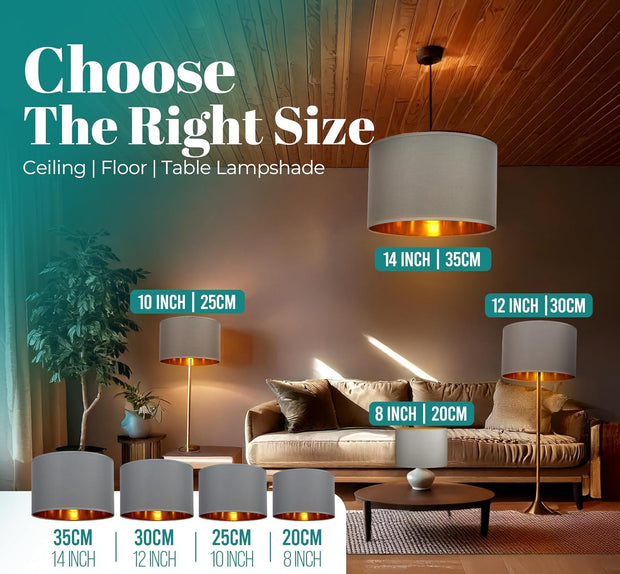 Modern Fabric Easy Fit Pendant Light Shades/Lampshades for Ceiling Lights, Golden inner