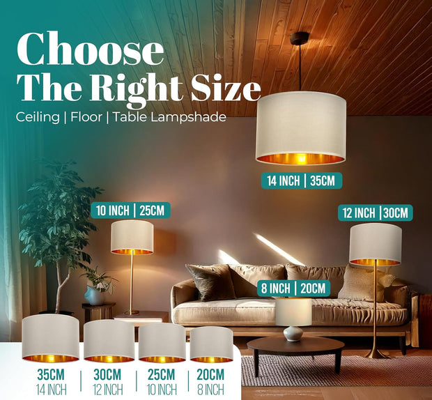 Modern Fabric Easy Fit Pendant Light Shades/Lampshades for Ceiling Lights, Golden inner