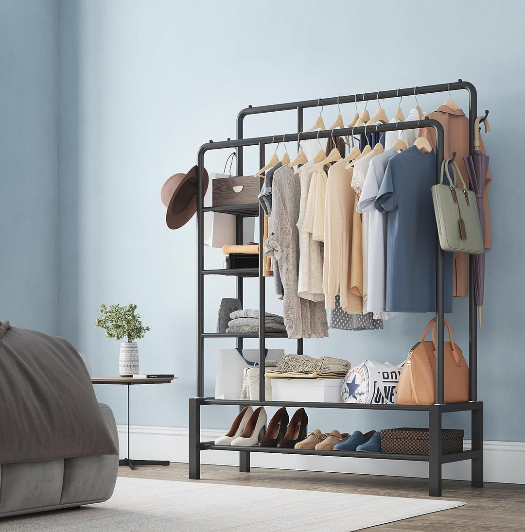 KLASS Heavy Duty Clothes Rail With Side Shelves Shoe Rack Freestand Klass Home