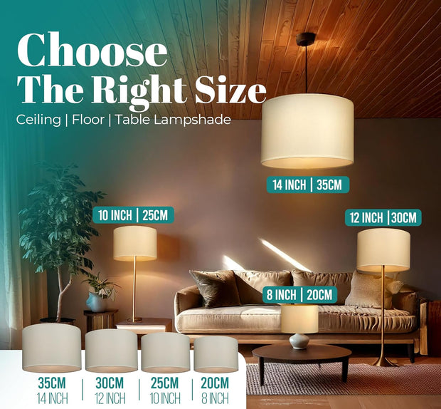 Modern Fabric Easy Fit Pendant Light Shades/Lampshades for Ceiling Lights, White inner