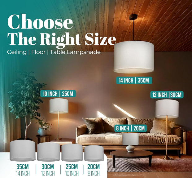 Modern Fabric Easy Fit Pendant Light Shades/Lampshades for Ceiling Lights, White inner