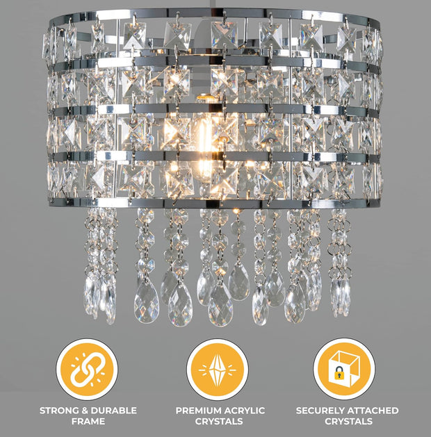 Giggi Chrome Cylinder Shape Ceiling Light Shade with Clear Acrylic Crystals