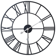 Large Skeleton Metal Wall Clock, Silent Non-Ticking, Roman Numerals Clock INDOOR/OUTDOOR, Black/White