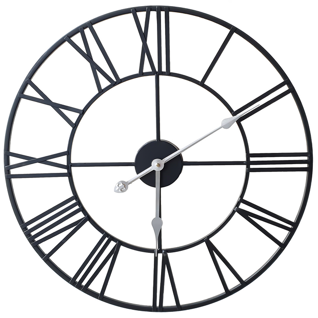 Large Skeleton Metal Wall Clock, Silent Non-Ticking, Roman Numerals Clock INDOOR/OUTDOOR, Black/White