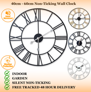 Large Skeleton Metal Wall Clock, Silent Non-Ticking, Roman Numerals Clock INDOOR/OUTDOOR, Black/White