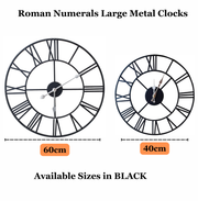 Large Skeleton Metal Wall Clock, Silent Non-Ticking, Roman Numerals Clock INDOOR/OUTDOOR, Black/White