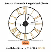 Large Skeleton Metal Wall Clock, Silent Non-Ticking, Roman Numerals Clock INDOOR/OUTDOOR, Black/White