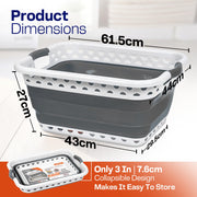 58L Large Plastic Collapsible Washing Baskets, Foldable Laundry Basket With 2-Handles - Space Saving Pop Up Laundry Basket for Laundry Hampers or Storage