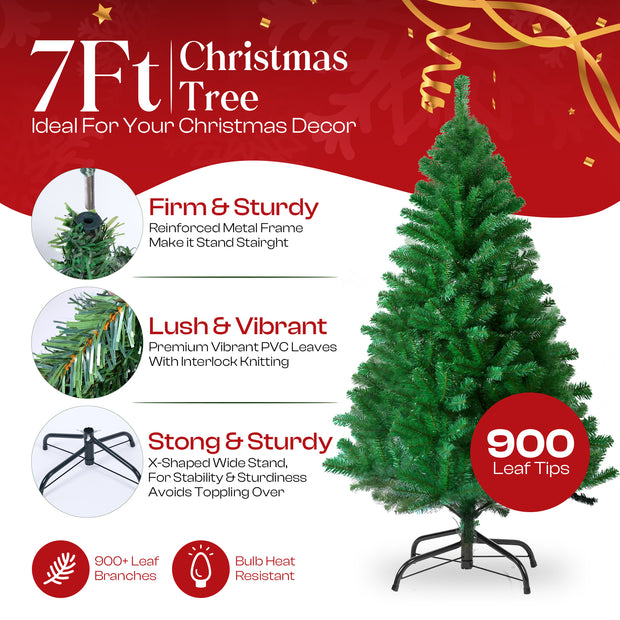 7ft Christmas Tree 900 Tips Lush Xmas Tree Premium PVC Realistic Artificial Christmas Tree With Metal Stand, Green Christmas Trees in 4ft, 5ft, 6 ft 7ft Sizes Perfect Christmas Decoration (7ft)