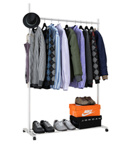 Portable Clothes Rail With Wheel/Feet, 4 Hooks, Storage Shelf, Heavy Duty Clothes Rail, Clothes Rack, Hanging Clothing Rail, Clothes Rails For Bedroom, Shops, Office, 50KG Load