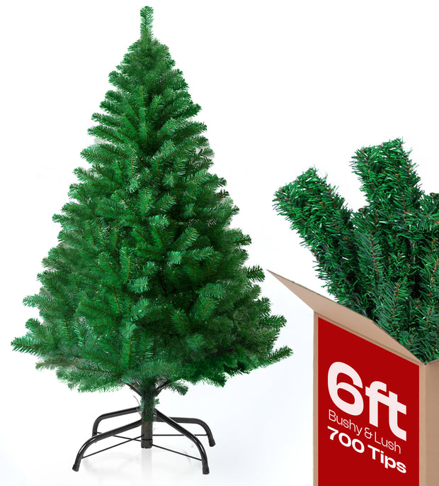 6ft Christmas Tree 700 Tips Lush Xmas Tree Premium PVC Realistic Artificial Christmas Tree With Metal Stand, Green Christmas Trees in 4ft, 5ft, 6 ft 7ft Sizes Perfect Christmas Decoration (6ft)