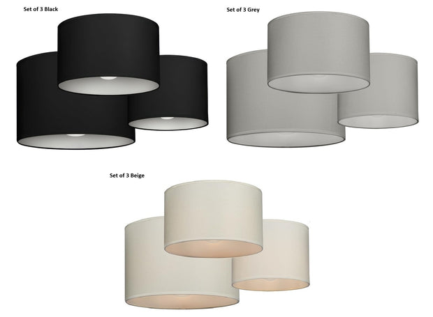 Set of 3 Fabric Lamp Shades or Light Shades 8" 10" & 12"