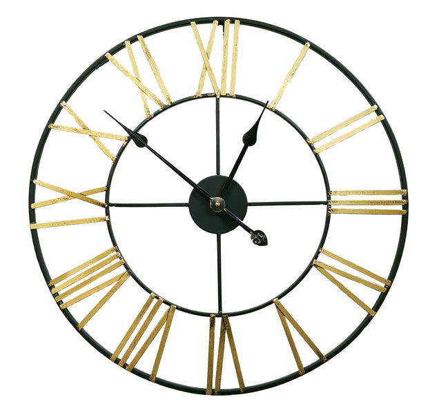 Large Skeleton Metal Wall Clock, Silent Non-Ticking, Roman Numerals Clock INDOOR/OUTDOOR, Black/White