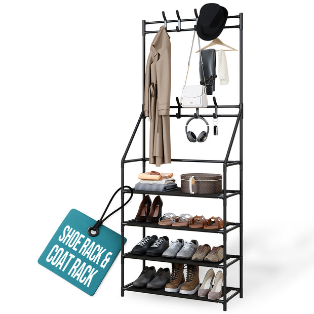 Shoe Rack & lightweight Coat Stand – Multipurpose Shoe Storage Organiser – Entryway & Hallway Organiser for Shoes & Accessories