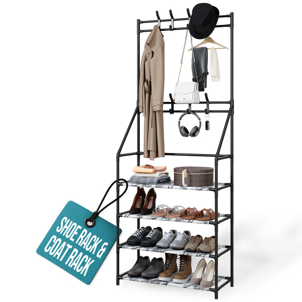 Shoe Rack & lightweight Coat Stand – Multipurpose Shoe Storage Organiser – Entryway & Hallway Organiser for Shoes & Accessories