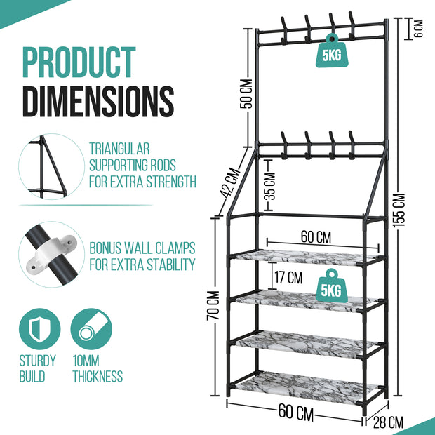 Shoe Rack & lightweight Coat Stand – Multipurpose Shoe Storage Organiser – Entryway & Hallway Organiser for Shoes & Accessories