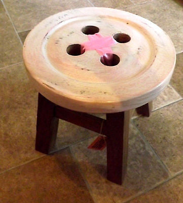 SHABBY CHIC RUSTIC WOODEN CHILD'S GIRLS PINK SHORT BUTTON STOOL ACACIA WOOD - Klass Home