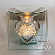 Sparkling Heart Glass Oil Burner / Essential Oil Burner Tea Light Candle Holder