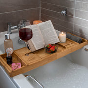 Extendable Luxury Natural Bamboo Wood Bath Caddy