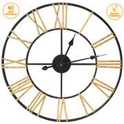 Klass Home Vintage 60cm Metal Skeleton Clock - Black and Gold