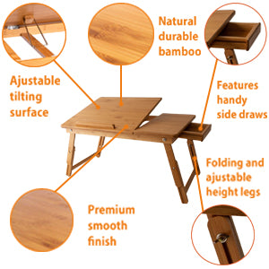 Adjustable Luxury Natural Bamboo Wood Laptop Tray - Klass Home