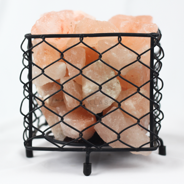 Wrought Iron Fire Bowl Basket With pink rock Crystal salt Chunks - Klass Home