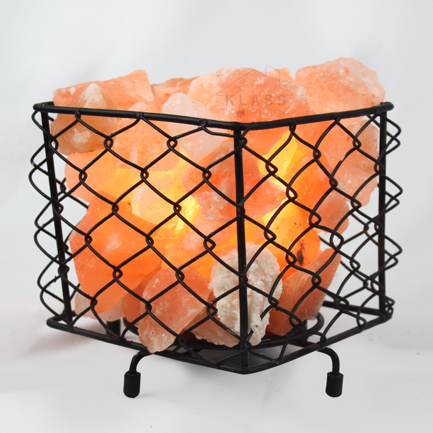 Wrought Iron Fire Bowl Basket With pink rock Crystal salt Chunks - Klass Home
